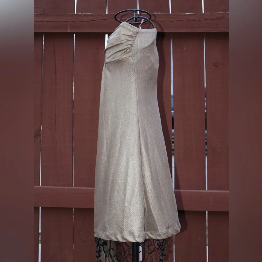 Forever Champagne Sleeveless/Strapless Flowy Cocktail Dress with Ribbons - Picture 3 of 7